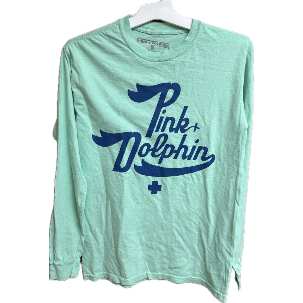 Pink Dolphin Logo Adult Men Long sleeve T-Shirt Seafoam Green Size SMALL LOGO +
